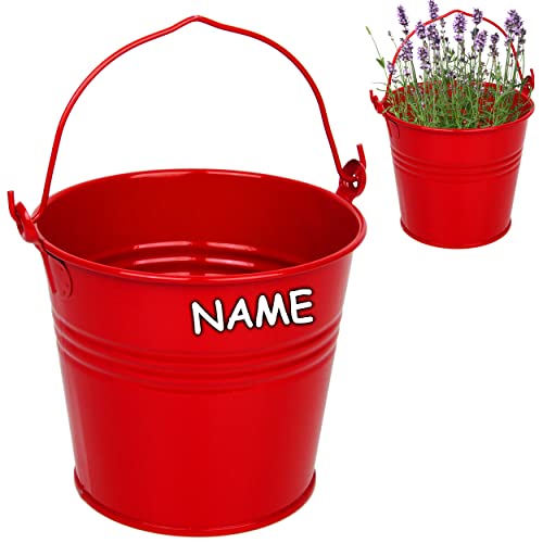 Kleiner - Metall Eimer/Blumentopf - rot - inkl. Name - 15 cm hoch - 2 Liter - rostfrei - Blech Eimer/Metalleimer - rund - mit 3-D Effekt Rillen Prägung - .. von alles-meine.de GmbH