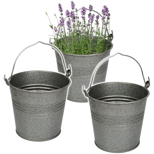 Kleiner - Metalleimer/Blumentopf - metallic grau/anthrazit - 15 cm hoch - 2 Liter - Metall rostfrei - Blech Eimer - rund - mit 3-D Effekt Rillen Prägung -.. von alles-meine.de GmbH