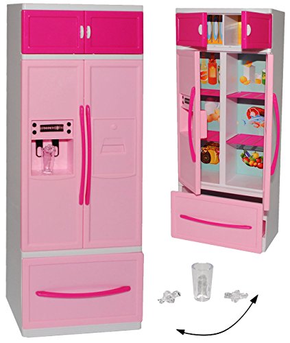 Kühlschrank mit Eiswürfelspender/Gefrierschrank - für Puppenhaus - Miniatur - Puppenstube - passend für alle gängigen Modepuppen - Plastik/Kunststoff rosa.. von alles-meine.de GmbH