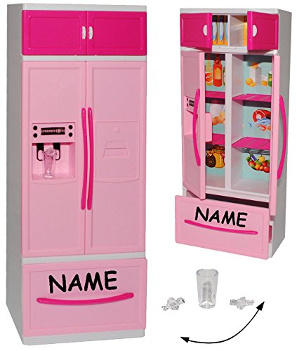 Kühlschrank mit Eiswürfelspender/Gefrierschrank - incl. Name - für Puppenhaus - Miniatur für Puppenstube - passend für alle gängigen Modepuppen - Plastik / .. von alles-meine.de GmbH