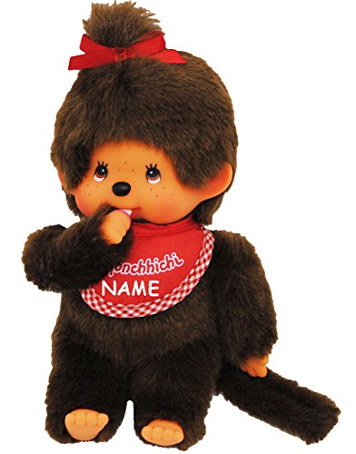 alles-meine.de GmbH Mädchen - Monchhichi - Lätzchen - ROT - 1 Zopf im Haar - incl. Name - 20 cm - Bekleidung ausziehbar - Plüschtier/Kuscheltier - Monchichi - Sportlich - g.. von alles-meine.de GmbH