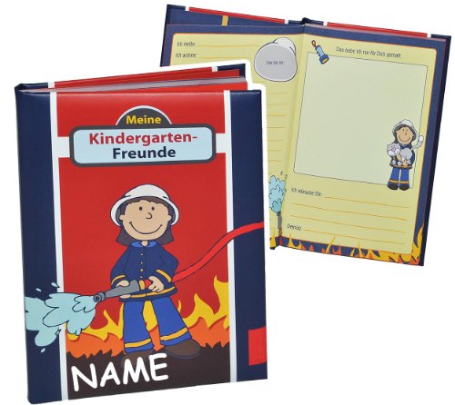 Meine Kindergarten Freunde Buch - Feuerwehrmann Frido Feuerwehr für Jungen - mit Namen - dick gebunden für Kindergartenfreunde Poesie A5 Hardcover - Freundebu.. von alles-meine.de GmbH