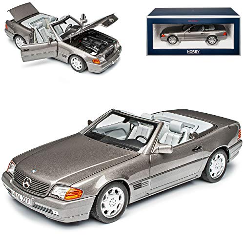 Mercedes-B SL-Klasse R129 500SL Cabrio Grau 1989-2001 1/18 Norev Modell Auto mit individiuellem Wunschkennzeichen von alles-meine.de GmbH