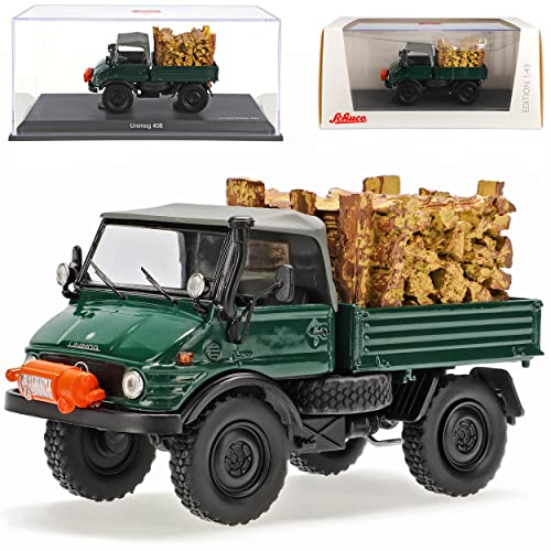 Mercedes-B U406 Unimog Pritsche Grün mit Holzladung 1963-1989 1/43 Schuco Modell Auto mit individiuellem Wunschkennzeichen von alles-meine.de GmbH