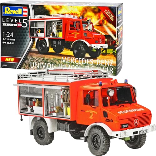 Mercedes-B Unimog U1300L TLF Feuerwehr 8/18 07512 Bausatz Kit 1/24 Revell Modell Auto mit individiuellem Wunschkennzeichen von alles-meine.de GmbH