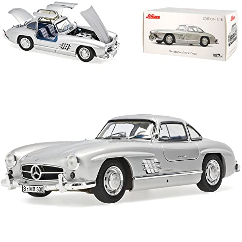 Mercedes-B 300SL SL-Klasse Coupe Silber W198 1954-1963 Flügeltürer 1/18 Schuco Modell Auto mit individiuellem Wunschkennzeichen von alles-meine.de GmbH