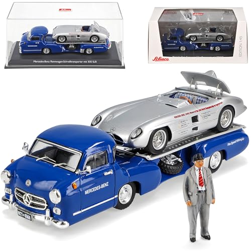 Mercedes-Benz Renntransporter Rennwagen Schnelltransporter 1955 W196 mit Mercedes 300 SLR und Figur 1/43 Schuco Modell Auto mit individiuellem Wunschkennzeichen von alles-meine.de GmbH