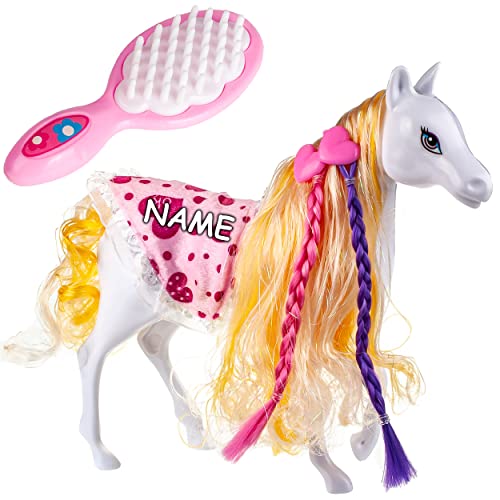 Pferd/Spielzeugpferd + Zubehör Verschiedene Modelle & Größen wählbar inkl. Name - 25,5 cm hoch - passend für Barbie - mit abnehmbaren Sattel + Zaumzeug .. von alles-meine.de GmbH