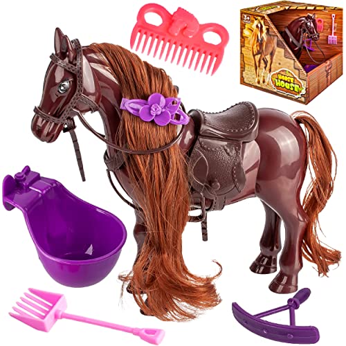 Pferd/Spielzeugpferd + Zubehör viele Modelle & Größen wählbar 17 cm hoch - passend für Barbie - mit abnehmbaren Sattel + Zaumzeug - mit Haaren - ideal a.. von alles-meine.de GmbH