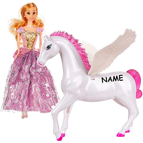 Pferd Pegasus & Puppe Verschiedene Modelle frei wählbar pink inkl. Name - kompatibel für Barbie Puppen - Steffi Love - LOL Surprise Spielzeug Puppe - .. von alles-meine.de GmbH