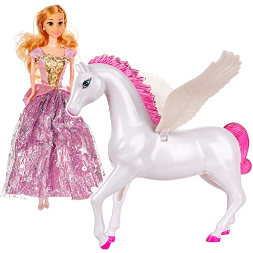 Pferd Pegasus & Puppe Verschiedene Modelle frei wählbar pink kompatibel für Barbie Puppen - Steffi Love - LOL Surprise Spielzeug Puppe - Prinzessin Pf.. von alles-meine.de GmbH