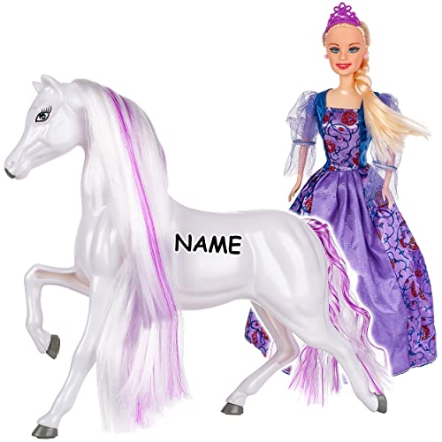 Pferd & Puppe Verschiedene Modelle frei wählbar lila inkl. Name - kompatibel für Barbie Puppen - Steffi Love - LOL Surprise Spielzeug Puppe - Prinzess.. von alles-meine.de GmbH