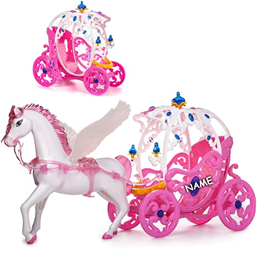 Puppen Kutsche mit Pferd Pegasus inkl. Name - passend für Barbie Puppen - Steffi Love - LOL Surprise Spielzeug Puppe - Prinzessin Pferdekutsche - Märchenk.. von alles-meine.de GmbH