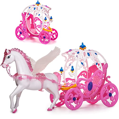 Puppen Kutsche mit Pferd Pegasus passend für Barbie Puppen - Steffi Love - LOL Surprise Spielzeug Puppe - Prinzessin Pferdekutsche - Märchenkutsche Puppen.. von alles-meine.de GmbH