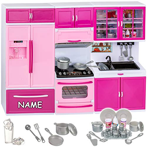 Puppenhaus Möbel - Sound & Licht - 31 cm groß - Kühlschrank/Gefrierschrank + Spüle + Backofen - inkl. Name - Miniatur für Puppenstube - passend für alle gän.. von alles-meine.de GmbH