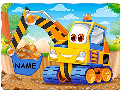 Puzzle 30 Teile - gelber Bagger - incl. Name - Zeichnung - Baustelle/Baustellenfahrzeug - Kran - Radlader - baggern - Kinder Mädchen & Jungen - Fahrzeug AUT.. von alles-meine.de GmbH