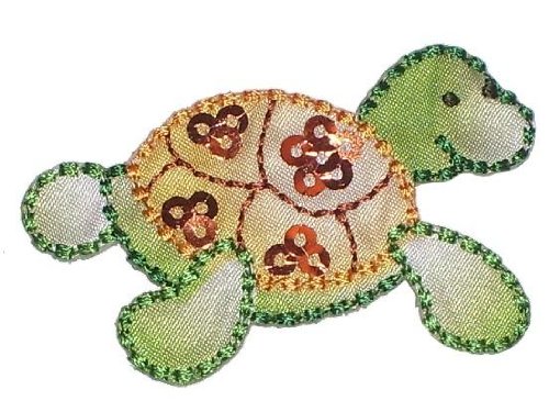 Schildkröte 6,3 cm * 4,2 cm Bügelbild mit Pailletten Reptilie Tier Landschildkröte Aufnäher Applikation von alles-meine.de GmbH
