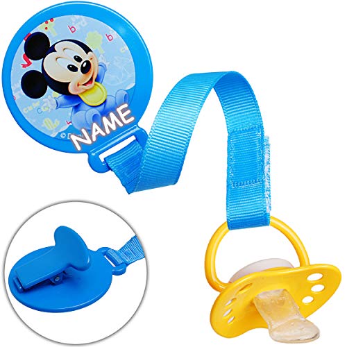 alles-meine.de GmbH Schnullerkette/Schnullerhalter - mit Clip & Stoffband - - Mickey Mouse - inkl. Name - BPA frei - Klett - blau Kette - Stoff - Schnuller - Spielzeughalter / .. von alles-meine.de GmbH