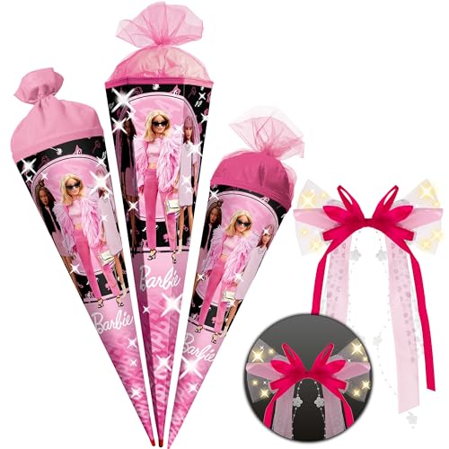 Schultüte - Barbie - 35-85 cm - Größe wählbar - Holzspitze wählbar - inkl. LED LICHT - Schleife - Zuckertüte - Tüll - oder Filzabschluß - eckig/rund - kle.. von alles-meine.de GmbH