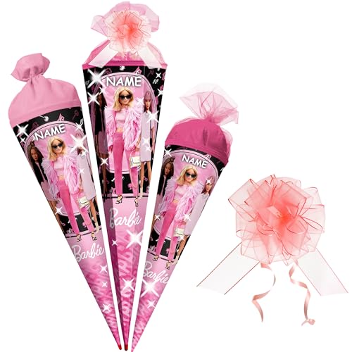 Schultüte - Barbie - 35-85 cm - Größe wählbar - Holzspitze wählbar - inkl. Name + Tüll Schleife - Zuckertüte - Tüll - oder Filzabschluß - eckig/rund - kle.. von alles-meine.de GmbH