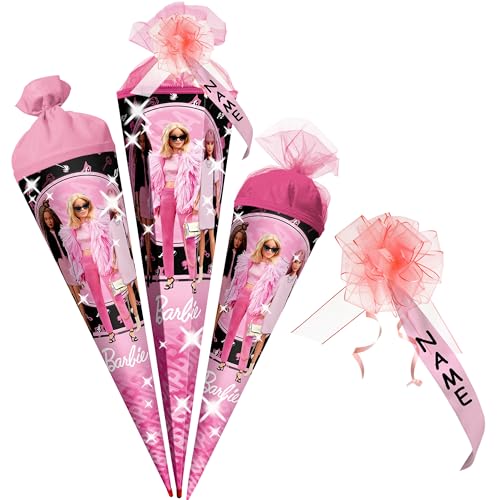 Schultüte - Barbie - 35-85 cm - Größe wählbar - Holzspitze wählbar - inkl. Name + Verschluß-Schleife - Zuckertüte - Tüll - oder Filzabschluß - eckig/rund .. von alles-meine.de GmbH