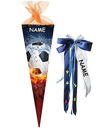 Schultüte - Fussball - Flamme - 22-100 cm - Größe wählbar - rund - incl. Name und individueller großer Schleife - Filzabschluß - Zuckertüte - Nestler - .. von alles-meine.de GmbH