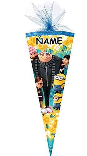 Schultüte - Minion - ich einfach unverbesserlich - Größe wählbar - 22-85 cm - rund - incl. Name - mit Tüllabschluß - Zuckertüte - Nestler - mit/ohne Kunst.. von alles-meine.de GmbH