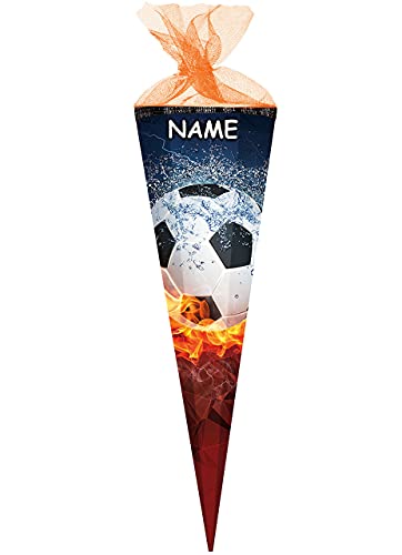 Schultüte - mit 3D Glitzer - Effekt ! - Fussball - Flamme - 22-100 cm - Größe wählbar - rund - incl. Name - Filzabschluß - Zuckertüte - Nestler - mit/ohne.. von alles-meine.de GmbH