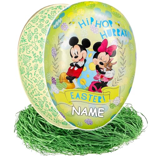 alles-meine.de GmbH Set Ostergras & 3 Füll - Papper - 18 cm - - Mickey Mouse - inkl. Name - Osterei - Ei zum befüllen - Deko Pappe Papp Pappeier Dekoei Pappostereier Füllen - P.. von alles-meine.de GmbH