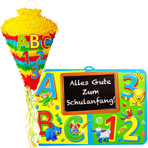 Set: XL Pinata + Schild - Schultüte/Zuckertüte - Alles Gute zum Schulanfang ! - zum Befüllen - 57 cm - Deko & Spielzeug - für Süßigkeiten & Geschenke - Deko.. von alles-meine.de GmbH