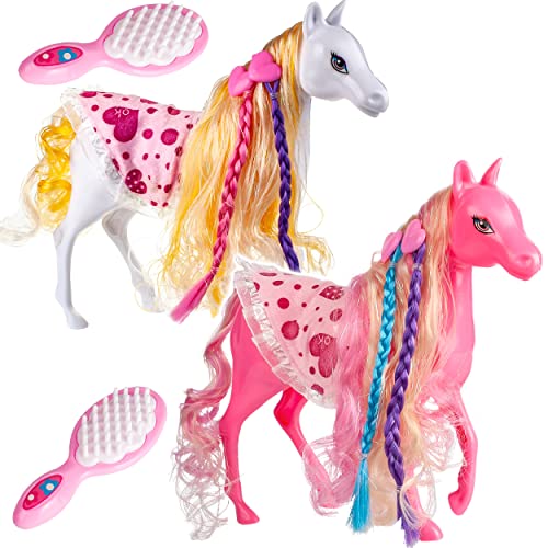 Spielzeugpferd/Pferd + Zubehör - passend für Barbie Puppe - 25,5 cm hoch - mit abnehmbaren Sattel + Zaumzeug - mit Haaren - ideal auch für 29 cm Spielzeug .. von alles-meine.de GmbH