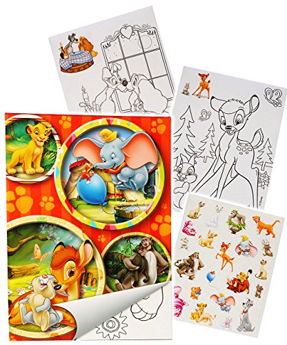 Sticker & Malblock - Tiere/Bambi - König der Löwen - Dschungelbuch - Dumbo - Malbuch/Malblock - A5 mit Aufkleber - Puuh Bär Tigger - Ferkel - Malvorla.. von alles-meine.de GmbH