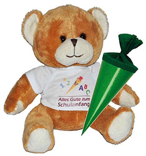 Teddy Bär mit Schultüte - 18 cm zum Befüllen - für Jungen - Schulanfang Plüsch Plüschtier Zuckertüten Deko Alles Gute zum Schulanfang Glücksbringer von alles-meine.de GmbH