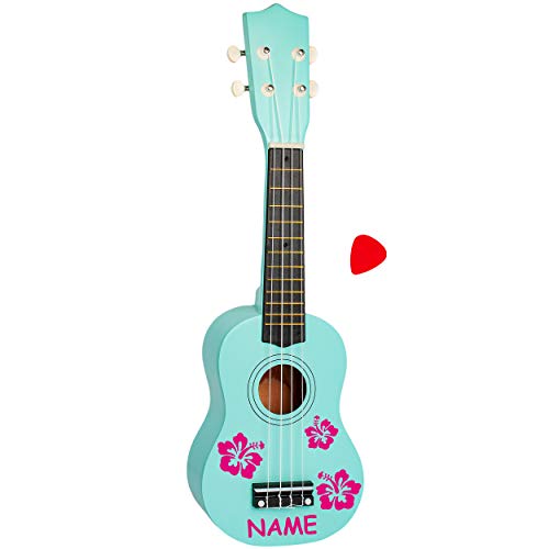 alles-meine.de GmbH Ukulele - aus Holz - Motiv & Farbwahl - türkis blau & Blumen & Blüten pink - inkl. Name - 55 cm / 21 inch - Klassik - akustische - Kinder & Erwachsene - mit P.. von alles-meine.de GmbH