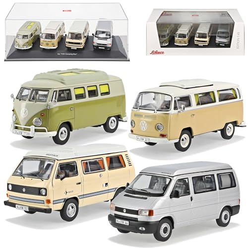 Volkwagen Camping Bus 4er Set Westfalia aus T1 T2 T3 und T4 1/43 Schuco Modell Auto mit individiuellem Wunschkennzeichen von alles-meine.de GmbH