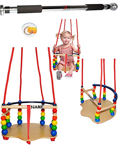 alles-meine.de GmbH 1 Stück Deluxe - Kinderschaukel/Schaukel aus Holz + Türreck - incl. Name - Gitterschaukel - mit Gurt - mitwachsend & verstellbar - Leichter Einstieg ! - B.. von alles-meine.de GmbH