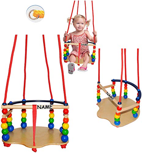 alles-meine.de GmbH 1 Stück Deluxe - Kinderschaukel/Schaukel aus Holz - mit Gurt - incl. Name - Gitterschaukel - mitwachsend & verstellbar - Leichter Einstieg ! - Babyschauke.. von alles-meine.de GmbH