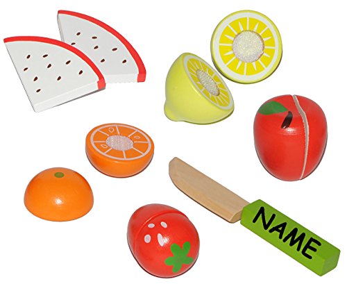 alles-meine.de GmbH 11 TLG. Set Früchte/Obst + Messer aus Holz zum Schneiden - incl. Name - für Kinder Holzobst Früchteset - Kaufmannsladen Zubehör Kaufladen Holzfrüchte - Schn.. von alles-meine.de GmbH