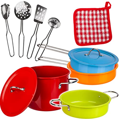 alles-meine.de GmbH 11 TLG. Set Kinder - Kochset & Topfset - Puppengeschirr/Kochtopfset - Antihaft - aus Metall/echte Edelstahl Blech Töpfe/Panne + Küchenhelfer - Kochges.. von alles-meine.de GmbH