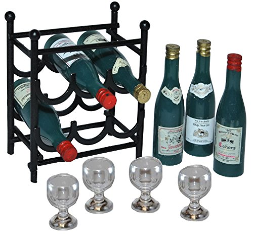 alles-meine.de GmbH 11 TLG. Set: Miniaturen Weinregal aus Metall + 6 Flaschen Wein + 4 Weingläser - Flaschenregal - Getränk Limonade Saft Regal/Puppenhaus Puppenküche - Maßstab.. von alles-meine.de GmbH