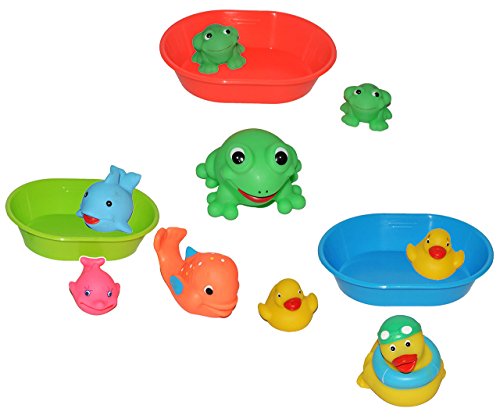 alles-meine.de GmbH 12 TLG. Set Quietscher als Tiere mit Wanne - für Baby ab 0 Monate - Quietschtier - zum Wasser Spritzen Figur/Badewanne - Quietscheente Badewannenspielzeug B.. von alles-meine.de GmbH