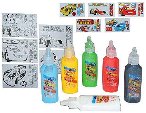 alles-meine.de GmbH 14 TLG. Set Glasmalfarbe und Vorlagen - Cars Lightning Mc Queen Auto - z.B. für Fensterbilder - Bastelset Malen Malset für Jungen Kinder - mit Zubehör Tube - .. von alles-meine.de GmbH