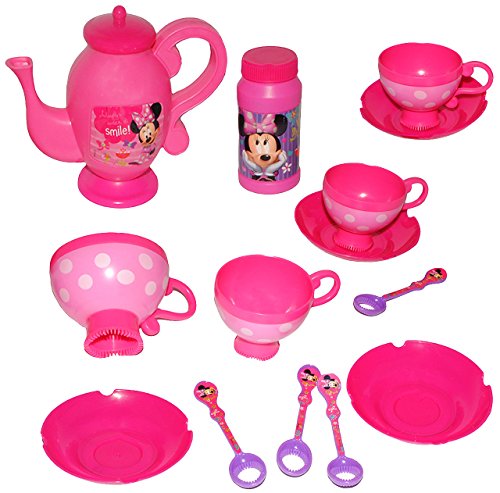 alles-meine.de GmbH 14 TLG. Set: Seifenblasen Service - Minnie Maus - Teeservice + Seifenblasenstäbe + Nachfüllflasche - für Kinder Mädchen/Seifenblasenset - Seifenblasensp.. von alles-meine.de GmbH