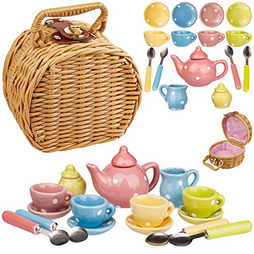 alles-meine.de GmbH 18 TLG. Set Picknick Korb - Puppengeschirr/Teeservice & Kaffeeservice - Bunte Punkte - Geschirr Porzellan/Keramik - Porzellangeschirr & Besteck - Kinder.. von alles-meine.de GmbH