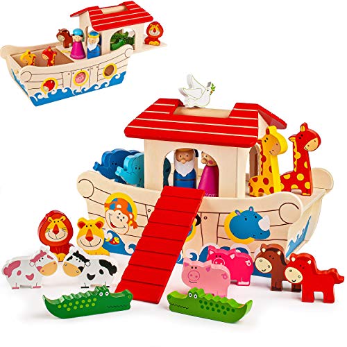 alles-meine.de GmbH 19 TLG. Set - Spielwelt Arche Noah - Schiff + Tiere - 28 cm - bespielbar/Holzfiguren - Spielzeug Set Welt - Holztiere - Spielset - Spielewelt - Figuren No.. von alles-meine.de GmbH