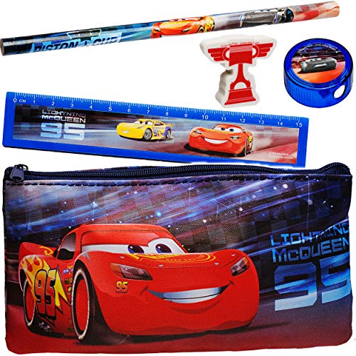 alles-meine.de GmbH 2 * 5 TLG. Schreibset Cars - Auto - Lightning McQueen Bleistift + Lineal + Radiergummi + Spitzer + Stiftemappe - Federmappe/Kinder - Set für die Schule .. von alles-meine.de GmbH