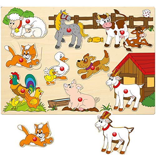 alles-meine.de GmbH 2 Stück Holz - Steckpuzzle mit Griffen - Bauernhof & Tiere - 9 Teile - großes Holzpuzzle/Einlegepuzzle - Griff Legespiel - Rahmenpuzzle/Kinderpuzzle - T.. von alles-meine.de GmbH