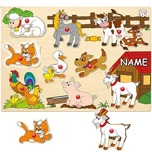 alles-meine.de GmbH 2 Stück Holz - Steckpuzzle mit Griffen - Bauernhof & Tiere - inkl. Name - 9 Teile - großes Holzpuzzle/Einlegepuzzle - Griff Legespiel - Rahmenpuzzle/Kin.. von alles-meine.de GmbH