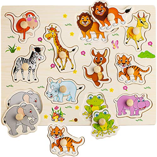 alles-meine.de GmbH 2 Stück Steckpuzzle mit Griff - Motivwahl - Tiere - Zootiere - aus Holz - 11 Teile - großes Holzpuzzle/Einlegepuzzle - Legespiel - Rahmenpuzzle/Kinderpu.. von alles-meine.de GmbH