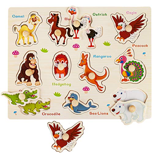 alles-meine.de GmbH 2 Stück Steckpuzzle mit Griff - Motivwahl - Tiere - Zootiere & Bauernhof - aus Holz - 11 Teile - großes Holzpuzzle/Einlegepuzzle - Legespiel - Rahmenpuzzl.. von alles-meine.de GmbH